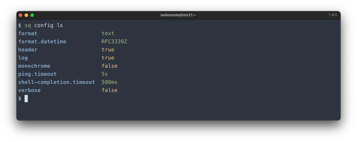 sq config ls