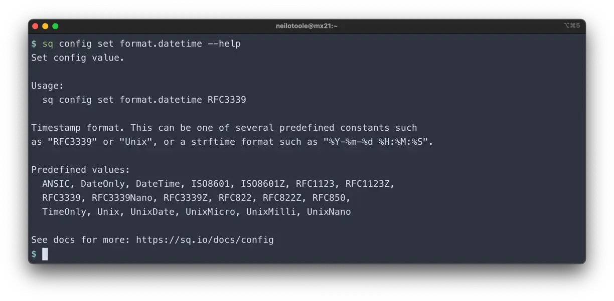 sq config set &ndash;help