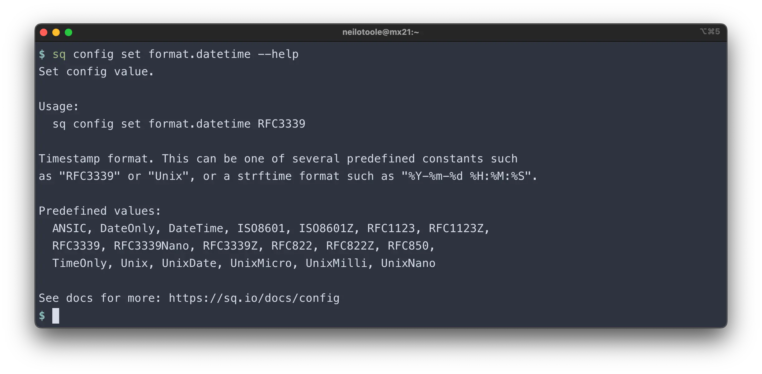 sq config set &ndash;help