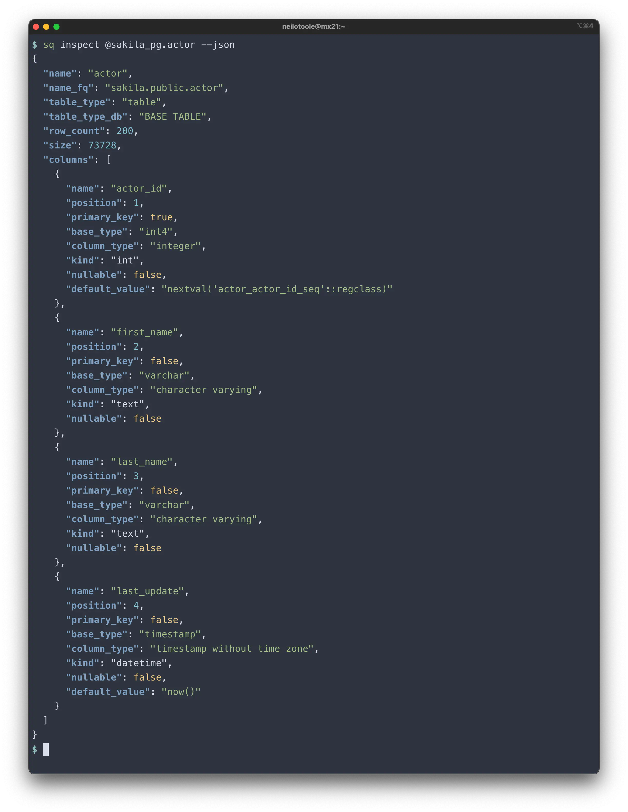 sq inspect table json