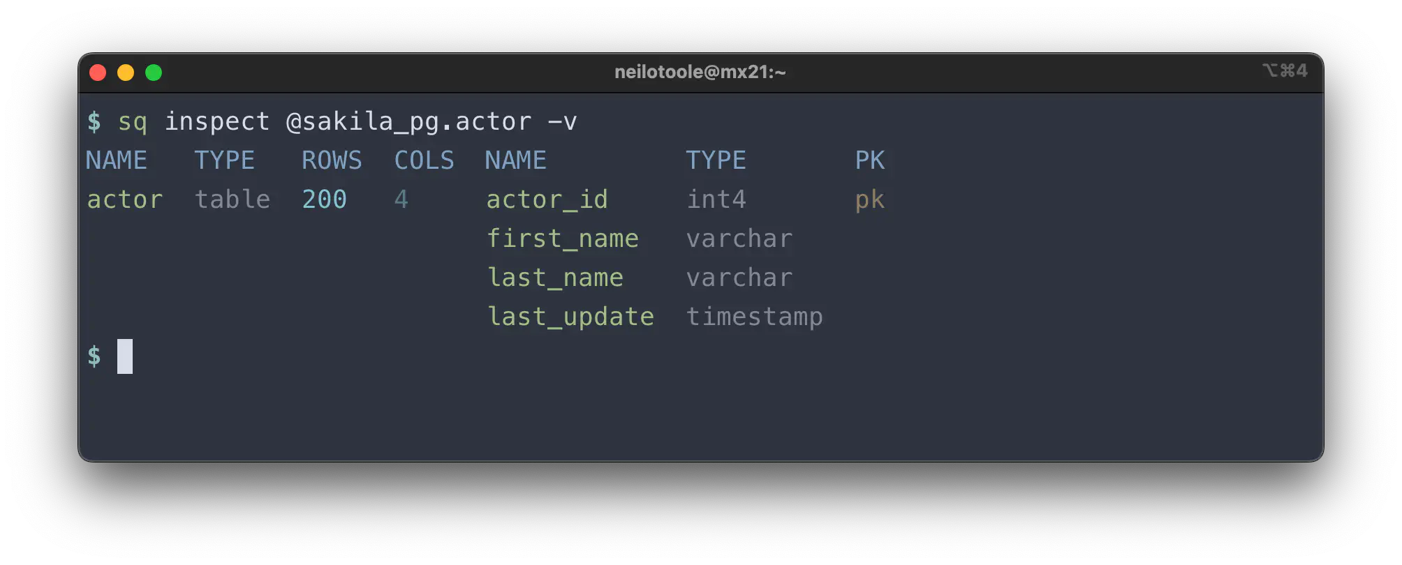 sq inspect table text verbose