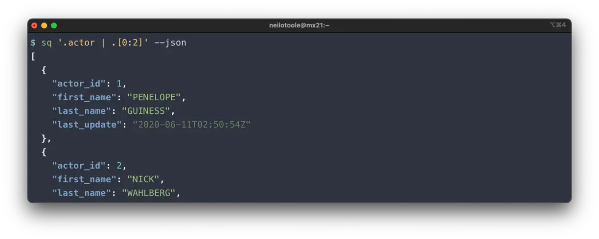 sq query json