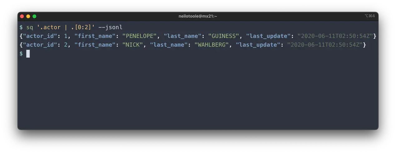 sq query &ndash;jsonl