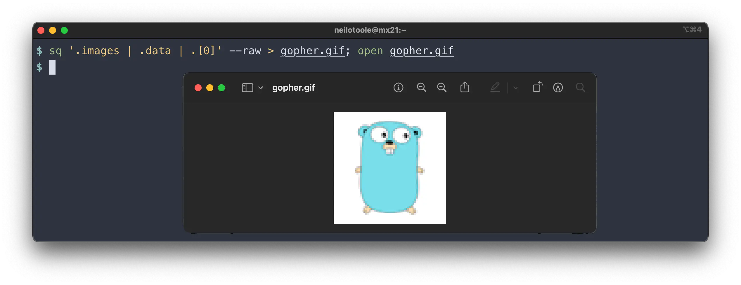 sq query &ndash;raw gopher