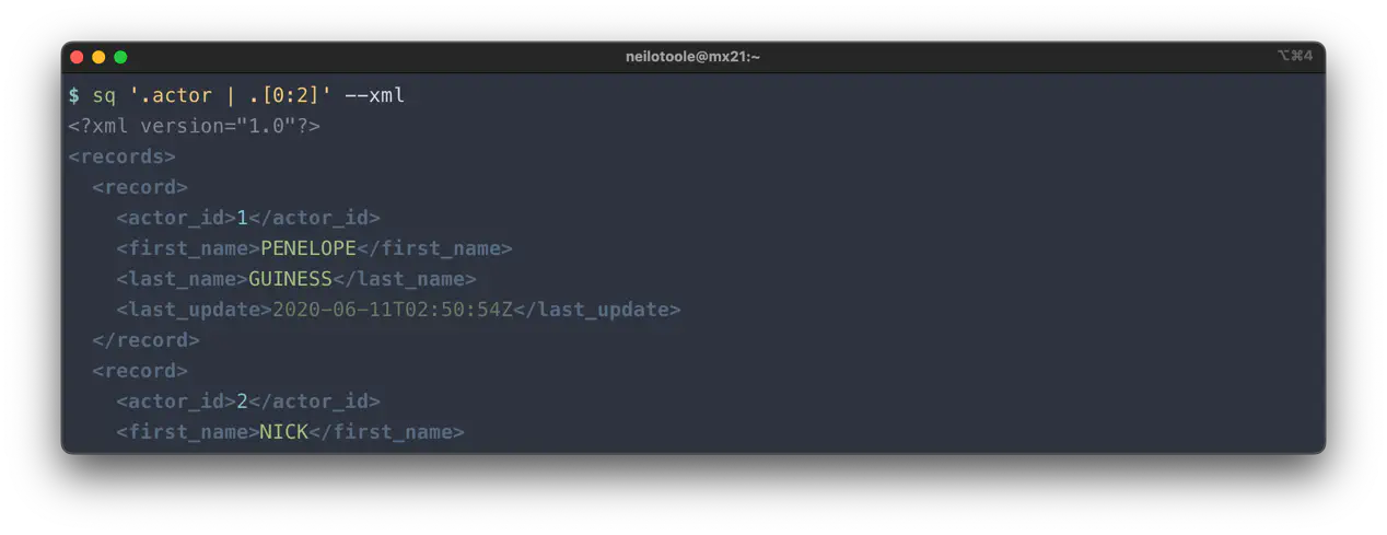 sq query xml